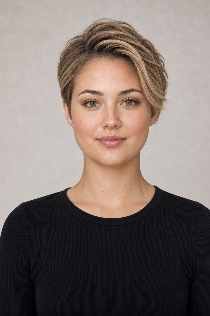 Round face shape: pixie with height on top