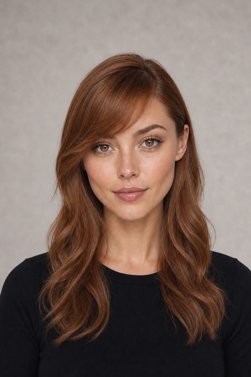 Diamond face shape: long hair with side-swept bangs