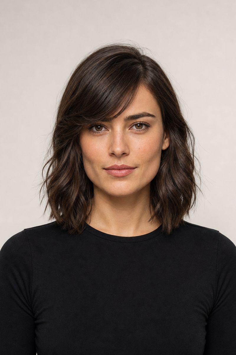 Square face shape with shoulder-length waves