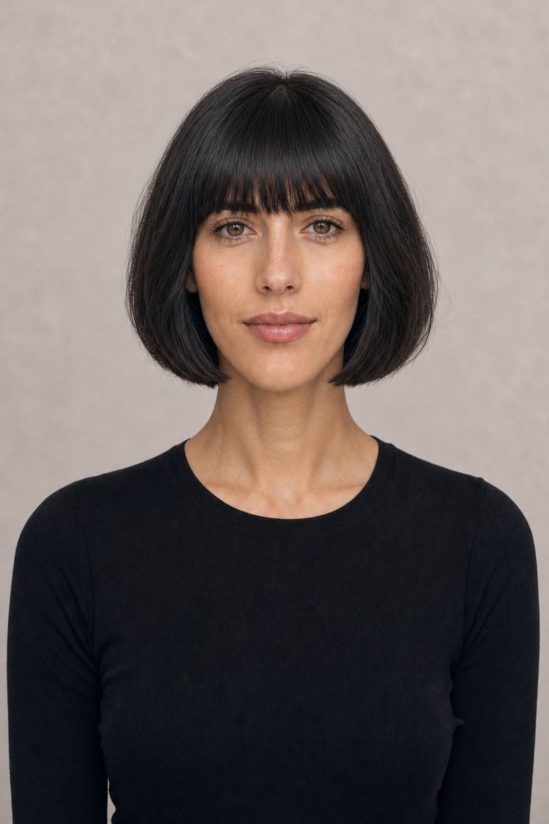 Oblong face shape: bob with blunt bangs