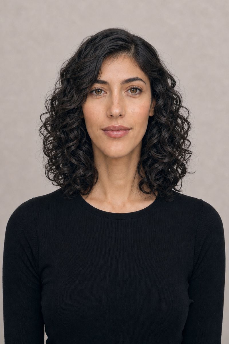 Oblong face shape: medium-length curls