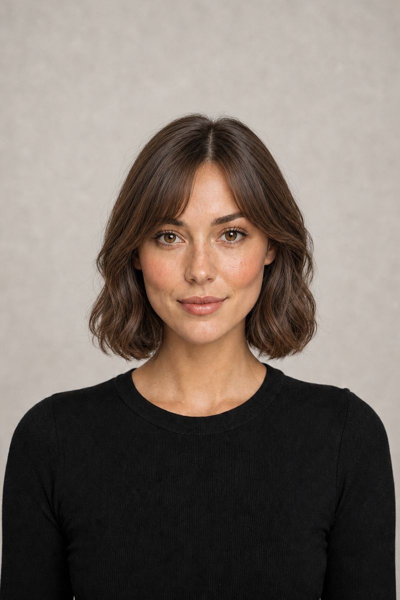 Heart shaped face: waves with curtain bangs