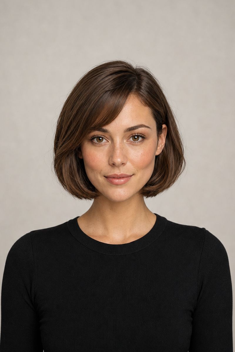 Heart shaped face with a chin-length bob